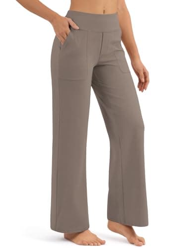 AFFOLE Yoga Pants Women Wide Leg Pants with Pockets High Waist Stretch Casual Sweatpants Petite/Regular/Tall 2025 Taupe - Image 1