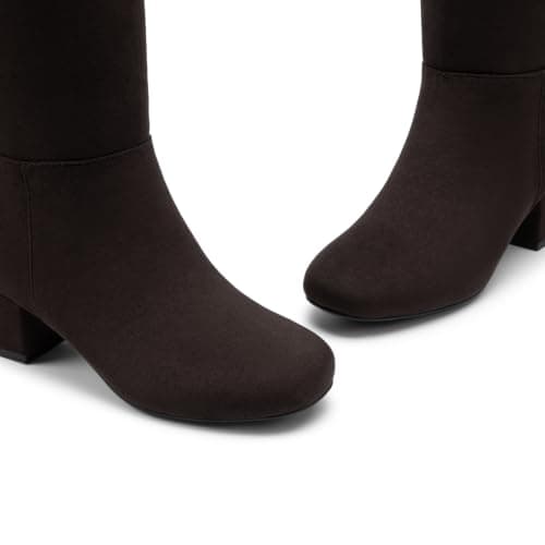 Athlefit Knee High Boots Women Chunky Block Heel Tall Boots Brown Suede 8.5 - Thumbnail 6
