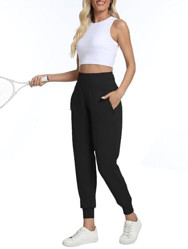 zsenoxaxi Womens Joggers with Zipper Pockets Lightweight High Waisted Athletic Tapered Pants for Travel Workout Lounge(Black,XXL) - Thumbnail 6