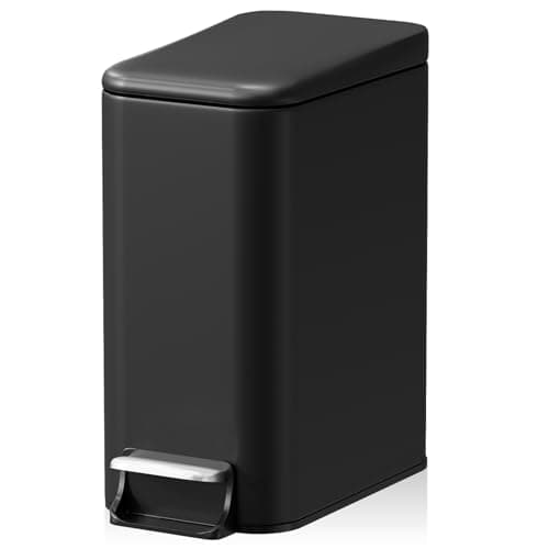 Halituny Small Bathroom Trash Can w/Lid Soft Close, 6 Liter/1.6 Gallon Stainless Steel Garbage Can w/Inner Bucket, Trash Bin Waste Basket for Kitchen, Bedroom, Living Room, Office, Toilet, Black - Image 1
