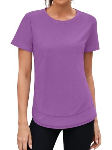 3rd hill Womens Workout Tops Short Sleeve Crewneck Sports Yoga Running Shirts Quick Dry Outfits Purple XXL - Thumbnail 2