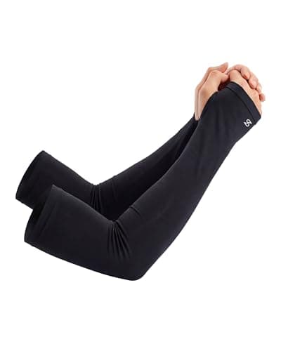 Stelle Sun Protection Cooling Arm Sleeves with Thumb Holes Golf Sport UV Arm Covers Gardening Outdoor (Black,S|M) - Image 1