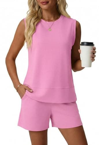 Lepunuo Two Piece Shorts Sets Sleeveless Tank Tops Shorts Summer Travel Vacation Outfits Workout Set Tracksuit - Image 1