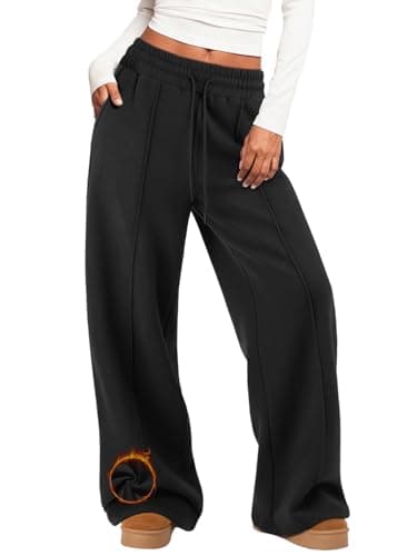 MIROMIHO Womens Wide Leg Sweatpants Fleece Lined Baggy Pants Drawstring Athletic Joggers Fashion Winter Outfits Black - Image 1