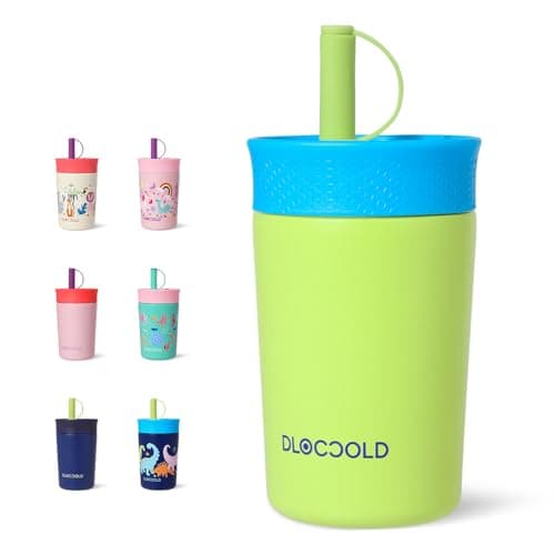 DLOCCOLD 12 oz Insulated Stainless Steel Straw Tumbler, Reusable Sippy Cup With Leak-Proof Spill Resistant Flexible Straw Lid, Cups, Easy to Clean, Water Bottle, Great for Travel, Home - Image 1