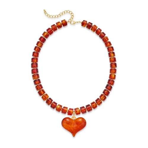 FILMOON Large Acrylic Heart Necklaces for Women Chunky Puffy Heart Pendant Necklace Exaggerated Statement Love Beaded Choker Necklace Jewelry- Amber - Image 1