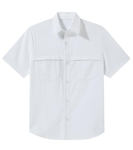 Funnycokid Boys Dress Shirts Button Down Short Sleeve Size 10 9 White Casual Cotton Woven with 3 Pockets - Image 1