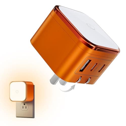 45W GaN USB-C Wall Charger with Touch-Control Night Light, 3-Port Fast Charging Power Adapter (2 USB-C + 1 USB-A), Foldable Plug, PPS Support（Orange） - Image 1