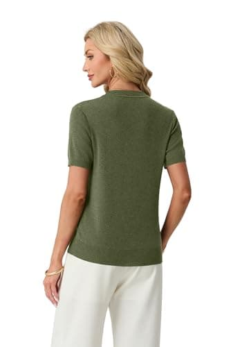 Lepunuo Women's Wool Blend Sweaters Summer Lightweight Short Sleeve Tops Business Casual Knit Blouses 2026 Grass Green - Thumbnail 6