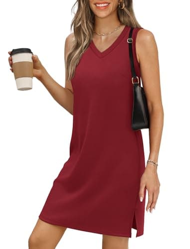 BKRIVE V-Neck Summer Casual Beach Dress for Women 2026 Vacation Women's Sleeveless Sundress with Split Wine - Image 1