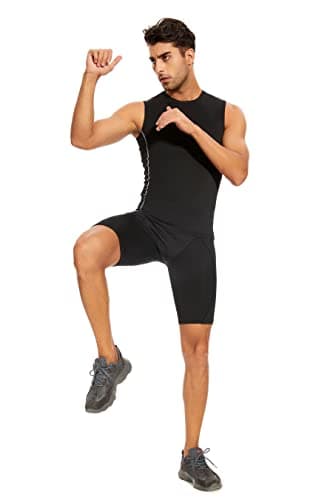 AMZSPORT Men's 3 Pack Compression Tank Top, Sleeveless Base Layer Workout Undershirt, Moisture Wicking Athletic Gym Vest, Black XL - Thumbnail 6