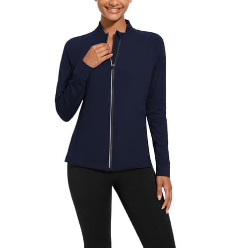 bpbtti Women's Polar Fleece Zip Up Workout Jackets with Pockets Slim Fit Cottony Soft Jacket for Running Athletic Yoga (Navy Blue,X-Large) - Image 1