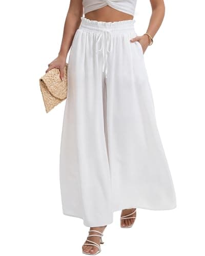 HONGTEYA Women's Summer Wide Leg Palazzo Pants (US, Alpha, X-Large, Regular, Regular, White) - Image 1