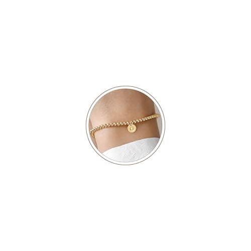 Turandoss Gold Bracelet – O Alphabet Disc Bead Jewelry, Personalized Minimal Charm - Image 1