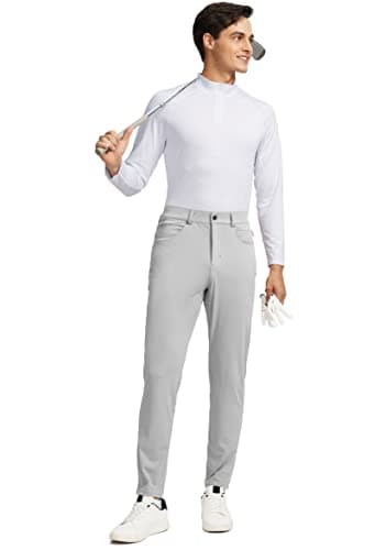 Men's Stretch Golf Pants with 6 Pockets Slim Fit Dress Pants for Men Travel Casual Work (Grey, S) - Thumbnail 5