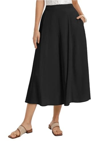 Kate Kasin Women's Black Linen Blend Skirts, High Waist A Line Skirt, Flowy Summer Long Skirt with Pockets - Image 1