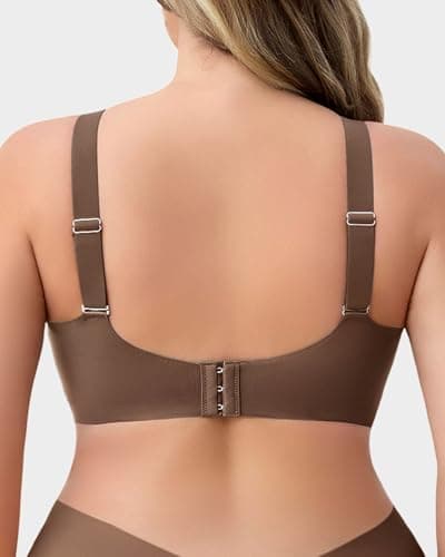 LIIJOO Seamless Wireless Comfort Bra for Women, Full Coverage, Back Smoothing, Wide Strap, No Back Bulge, Underarm Contouring, Light Lift, Minimizer Fit（Chocolate Brown, 1XL Size） - Thumbnail 2