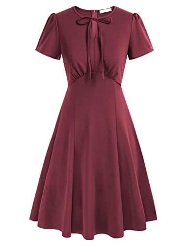 Women's 1950s Vintage A Line Wrap Dress Knee Length Round Neck Dress Hepburn Style Dress Wine Red XXL - Image 1