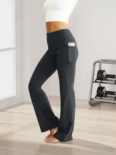 COPYLEAF Flare Leggings for Women High Waist Yoga Pants with Pockets Tummy Control Workout Gym Bootcut Leggings(Dark Grey M) - Thumbnail 2