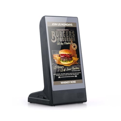 WeADS Electric Sign with Sensitive Touch 8" LCD Screen and WiFi Connection and High-Capacity Portable Charging,Display Table Signs Stand for Restaurant Menu and Show Fair (Black) - Image 1