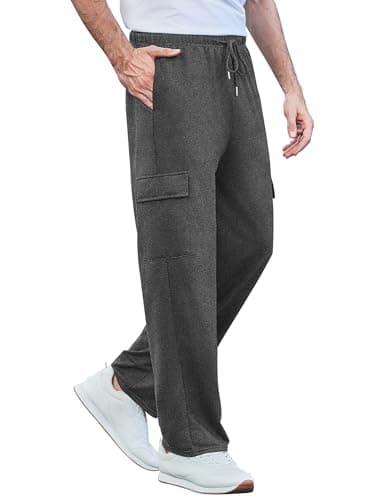 Deyeek Mens Lightweight Cargo Sweatpants with Pockets Straight Leg Cotton Sweatpants for Men Gym Workout Cargo Sweat Pants Charcoal - Thumbnail 4