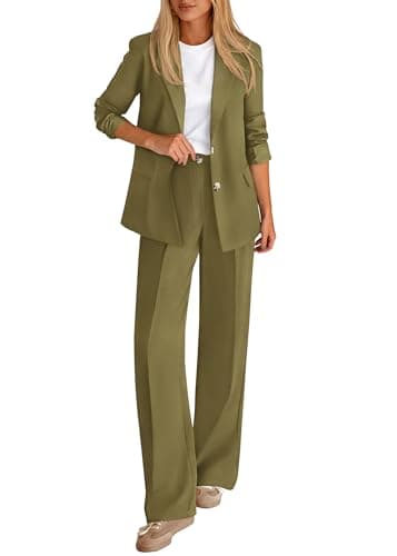 KIRUNDO Womens Suits 2 Piece Set Business Casual Blazer Jacket Wide Leg Dress Pants Suits Professional Work Office Outfits(Army Green, Medium) - Image 1