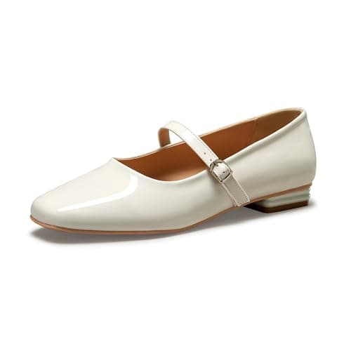 StillFancxy Women's Mary Jane Flats Closed Round Toe Ballet Flat Dressy Comfortable Slip on Shoes White Patent - Image 1