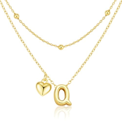 adoyi Easter Basket Stuffers Heart Initial Necklaces for Women Dainty 14K Gold Plated Heart Initial Necklaces Layered Letter Q Pendant Necklace Stack Birthday Valentines Gifts for Women Jewelry - Image 1