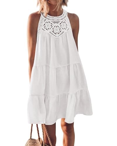 BTFBM Women Summer Dresses 2026 Casual Spring Clothes Sleeveless Halter Neck A-Line Boho Mini Dress Beach Vacation Sundress(White, Large) - Image 1