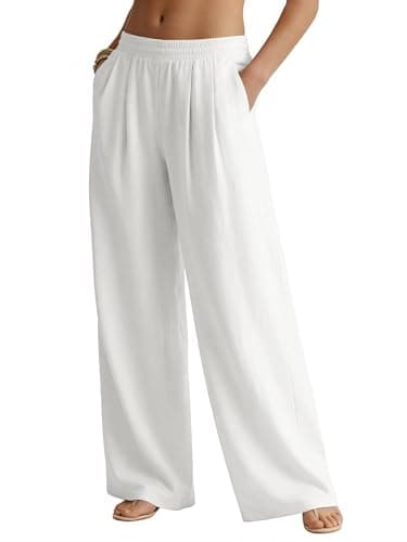 JEKAOYI Womens Casual Linen Pants Wide Leg Palazzo Flowy Summer Pants 2026 Beach Vacation Travel Trousers with Pockets White - Image 1