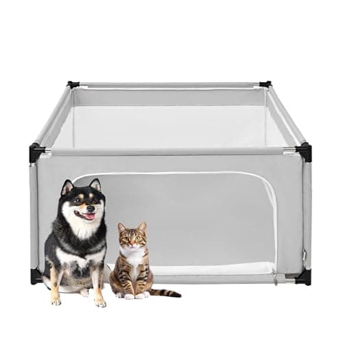 EHEYCIGA 42x42x26 Inches Puppy Playpen Without Top Cover for Dogs & Cats Indoor or Outdoor - Dog Playpen with Door, Dog Fence for Small Animal with Heavy-Duty Oxford & Steel Frame, Sliver Grey - Image 1