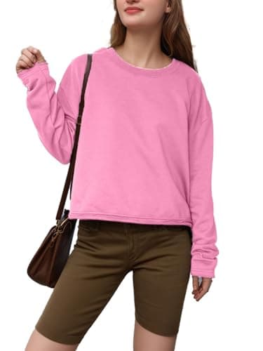 ALPSWARE Womens Crop Sweatshirt Long Sleeve Cropped T Shirts Crewneck Loose Fit Tops Trendy Fashion Pink M - Image 1