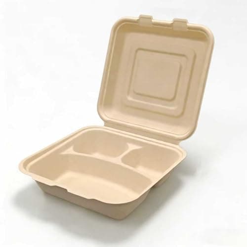 Clamshell Take Out Food Containers - 9x8 Inch Takeout Lunch Box Containers To Go Take Out Clamshell for Food, leftover containers with lids,Disposable Eco-Friendly Biodegradable, PFAS-Free (75) - Image 1
