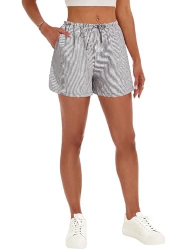 GKBK Boxer Shorts for Women Gingham Pajama 2026 Summer Spring Casual Lounge Sleep Striped Pinstriped Shorts Y2K Beach Bottoms Trendy Black White Stripe L - Thumbnail 6