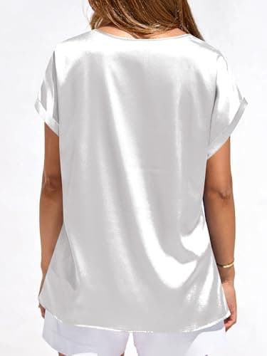 BTFBM Womens Summer Tops Satin Blouses Dressy Casual Loose Crewneck Short Sleeve Shirts 2026 Work Business Outfits(White, X-Large) - Thumbnail 4