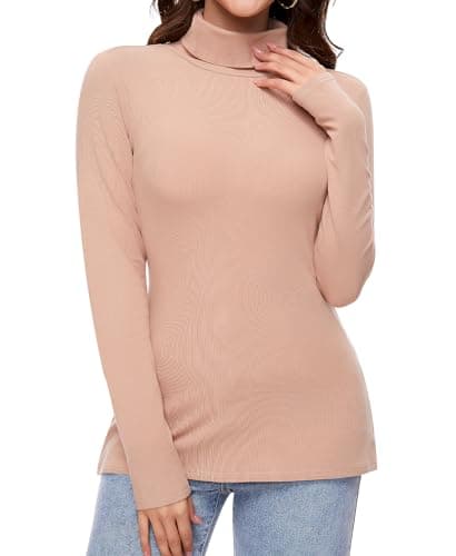 Ganado Long Sleeve Shirts for Women Turtleneck Thermal Shirt Layering Basic Tops Fitted Plain Undershirts (Khaki, XX-Large) - Image 1