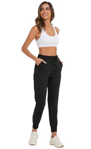 BATHRINS Women Tapered Joggers with Pockets – Casual Yoga High Waist Sweatpants Black - Thumbnail 5