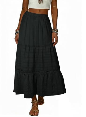 BLENCOT Plus Size Long Skirts for Women Summer High Waisted Crochet Lace A Line Flowy Maxi Skirt Faldas De Mujer Elegantes Black 2X-Large - Image 1