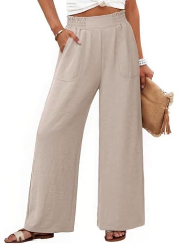 NIMIN Women Wide Leg Palazzo Pants High Waisted Casual Lounge Pants Flowy Loose 2026 Summer Beach Vacation Outfits Dressy Trousers with Pockets Apricot - Image 1