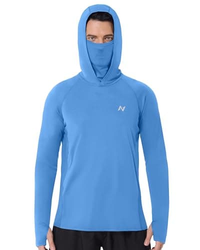 isnowood Men's UPF 50+ Fishing Sun Hoodie, UV Protection Long Sleeve Hooded Shirt with Mask for Hiking outdoor - Image 1