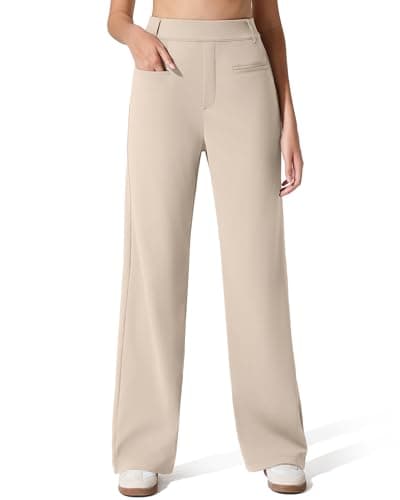 G4Free Women's Dress Pants with Pockets Straight Leg Yoga Work Stretchy Business Trousers Casual Slacks Belt Loops (XL,Light Khaki,Petite) - Image 1