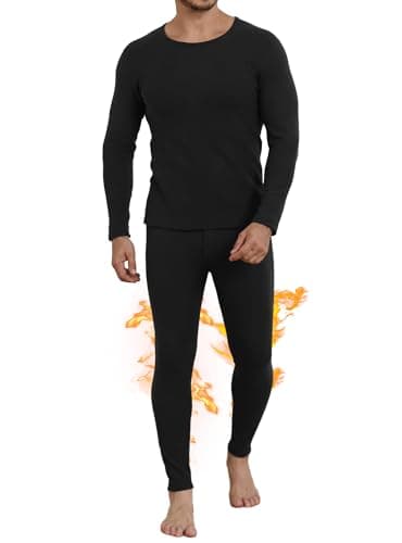 TRENDOUX Mens Long Johns Underwear, Warm Thick Thermals Top And Bottom Set With Polar Fleece Lined, Thermal Stretchy Soft Winter Base Layers, Cold Weather Inner Sports Underwear Black XL - Image 1