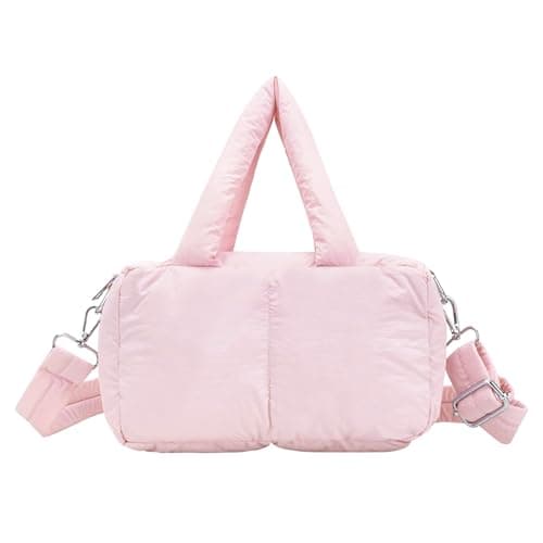 JHhomezeit Small Puffer Bag for Women, Crossbody Puffer Tote Bag Quilted Puffy Bags Satchel Shoulder Purse Fluffy Handbag Pink - Image 1