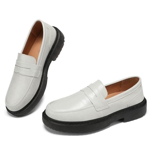 BEAUSEEN Women's Penny Loafers Slip On Comfortable & Lightweight Driving Moccasins Casual Office Work Flats Cute Business Dress Shoes, White, 11 US - Image 1
