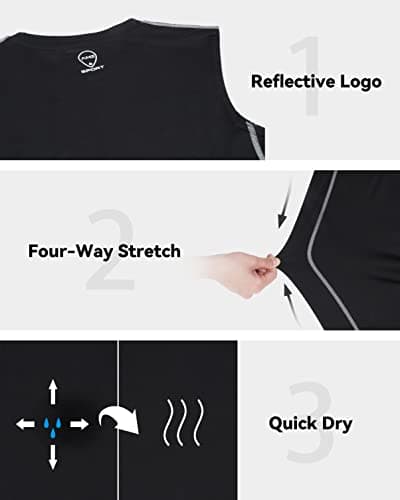 AMZSPORT Men's 3 Pack Compression Tank Top, Sleeveless Base Layer Workout Undershirt, Moisture Wicking Athletic Gym Vest, Black XL - Thumbnail 4