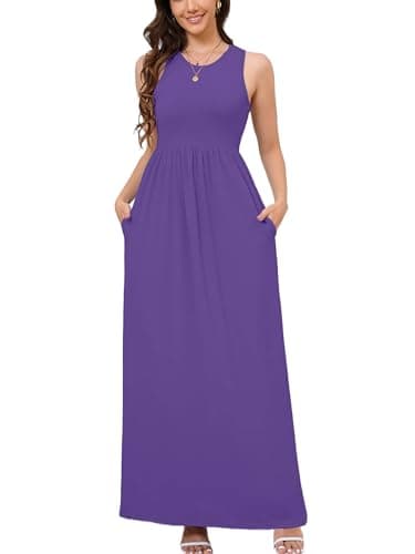 DEARCASE Sleeveless Maxi Dress for Women Lilac X-Large Wedding Guest A-line Casual Loose Party Vintage Spring Summer Floor Length Ladies Beach Sundress Plain Vacation Long Flowy Dresses with Pockets - Image 1