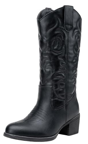 Vepose Women's Cowboy Boots Western Cowgirl Round Toe Mid Calf Boots,Black,Size 9.5M US(CJY9801 Black 09.5) - Image 1