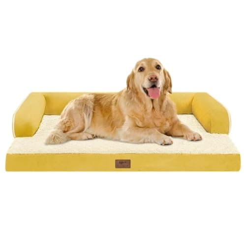 Large Dog Bed Orthopedic Washable | Beds Bolster Pet | XL Large Big Dogs | Memory Foam Couch Sofa | Waterproof with Removable Cover - Ginger Yellow Dog Bed