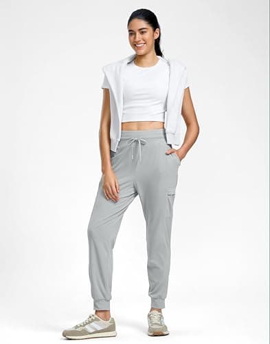 G Gradual Joggers for Women 4 Pockets High Waisted Athletic Jogger Pants Soft Lightweight Sweatpants for Workout Running, Bright Grey, Small - Thumbnail 3