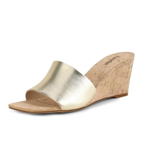 Easyfox Gold Sandals for Women Wedge Heel Sandals Open Toe High Heel Womens Sandals Wedge Heels Slip on Mules Heels Sandals Summer Dress Sandals Size 7 - Image 1